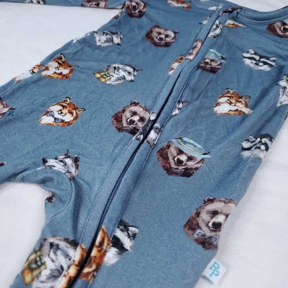 Posh Peanut Bamboo Wolf Bear Raccoon Double Zipper Footed Sleeper Footie Pajama - Picture 4 of 9
